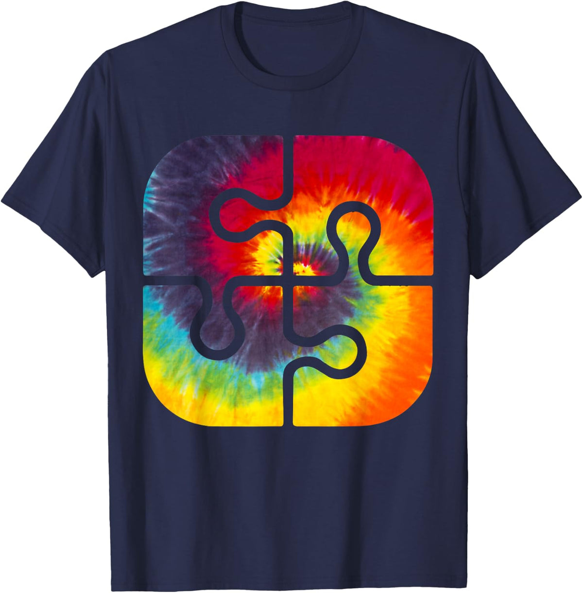 Be Kind Puzzle Pieces Tie Dye Cute Autism Awareness Boy Kids T-Shirt - Navy Blue