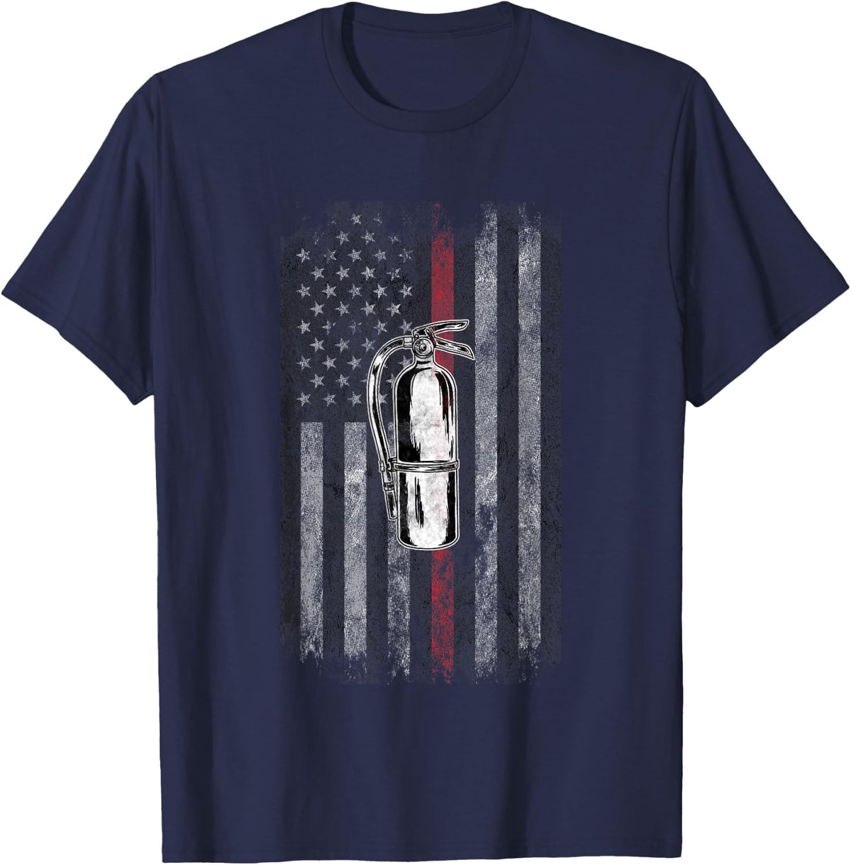 Fire extinguisher American Flag Thin Red Line Firefighter T-Shirt for Women Kids Men - Navy Blue