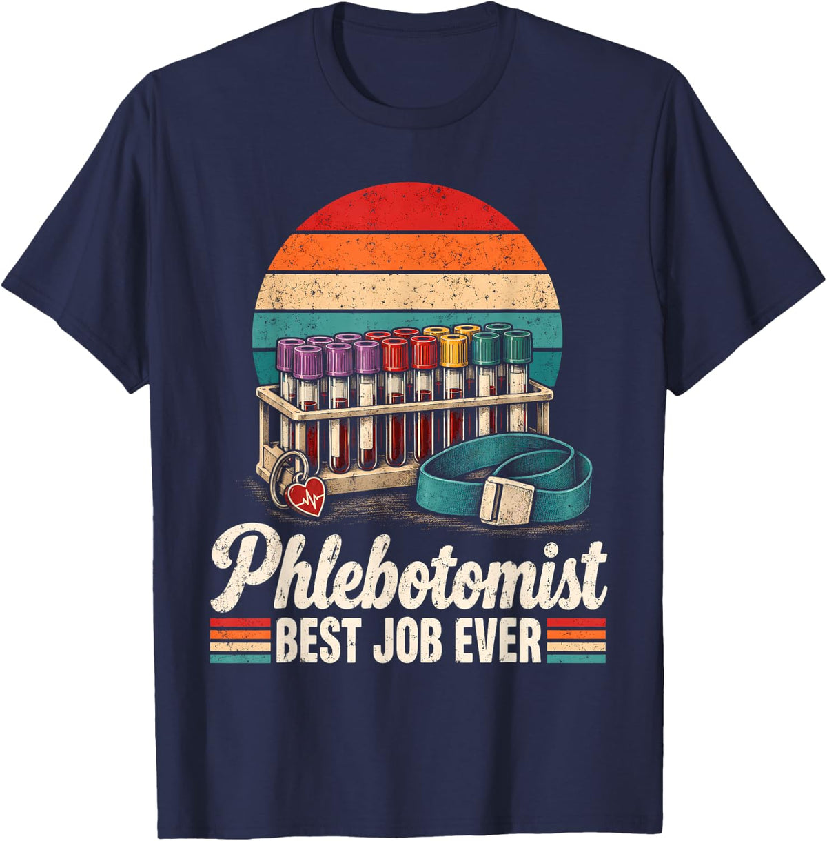 Phlebotomist Best Job Ever Vintage Retro T-Shirt - Navy Blue