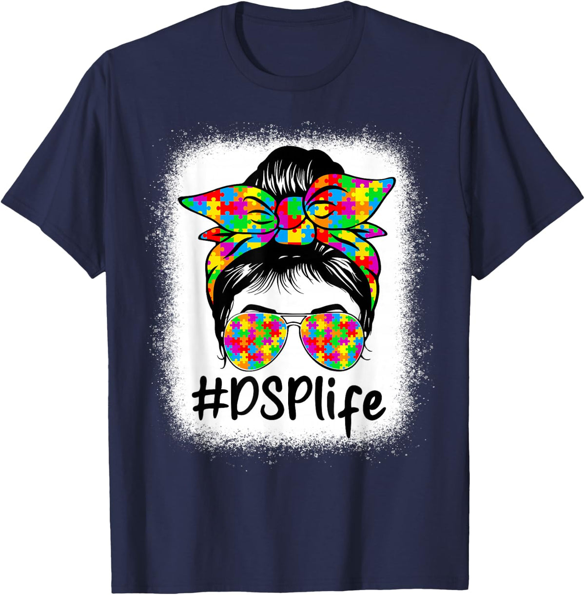 DSP Direct Support Personal Messy Bun Women Autism T-Shirt - Navy Blue