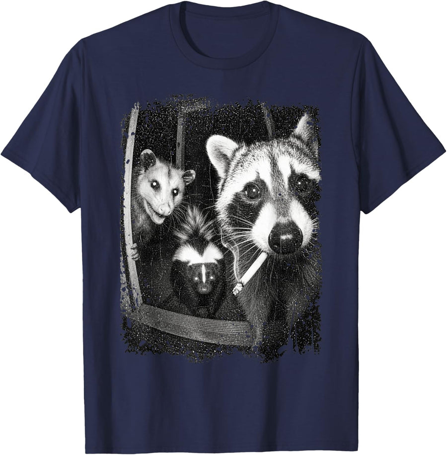 Trash Panda Night Crew Vintage Raccoon Opossum Skunk Memes T-Shirt - Navy Blue