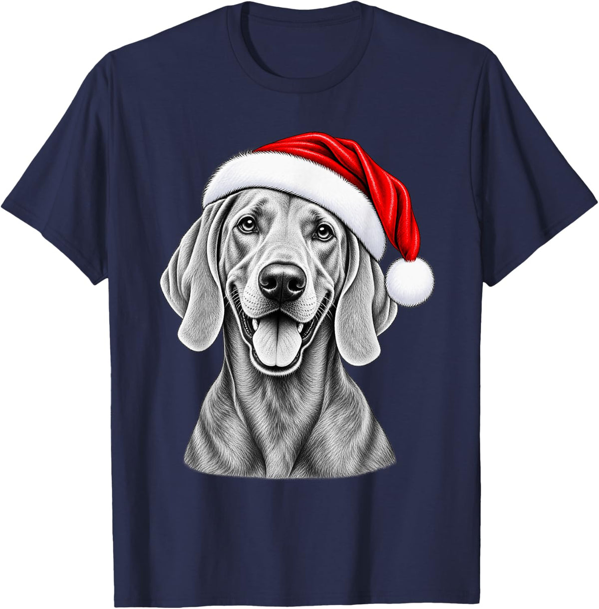 Weimaraner Dog Christmas Santa Hat Men Women Kids Xmas T-Shirt - Navy Blue