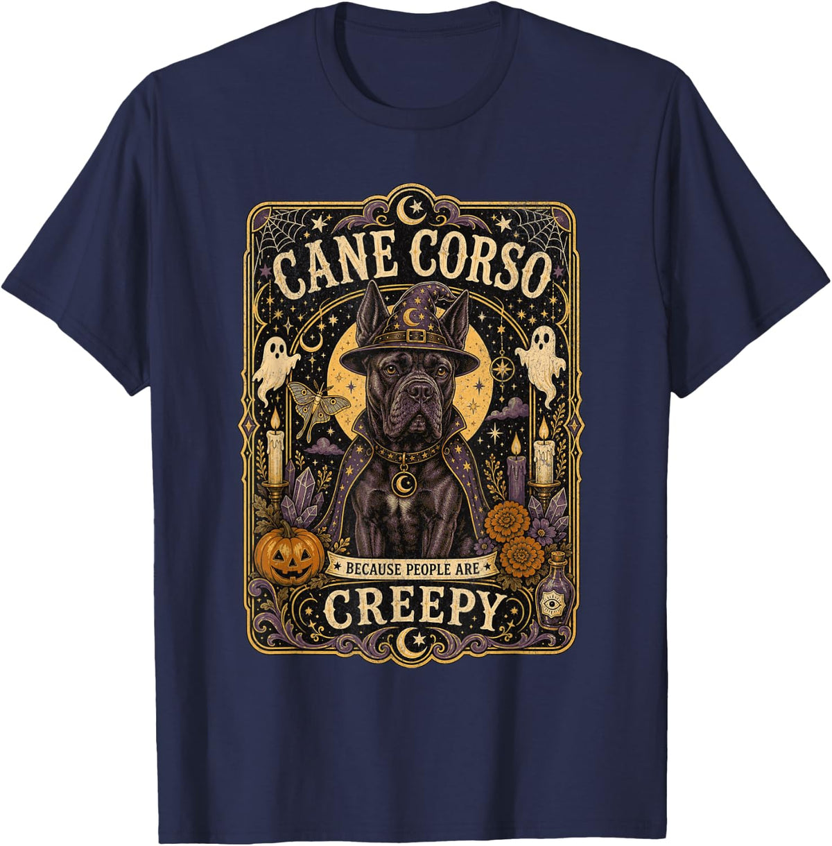 Cane Corso Wizard Dog Because People are Creepy Halloween T-Shirt - Navy Blue