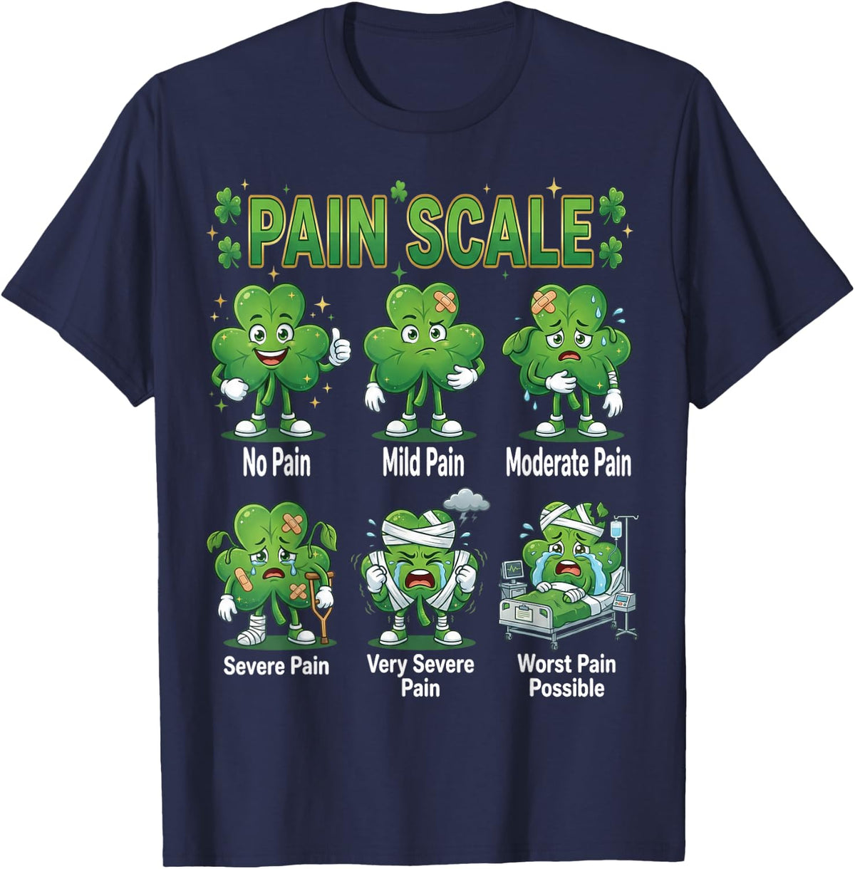 Funny Pain Scale Nurse St Patricks Day Nurses Irish RN ER T-Shirt - Navy Blue