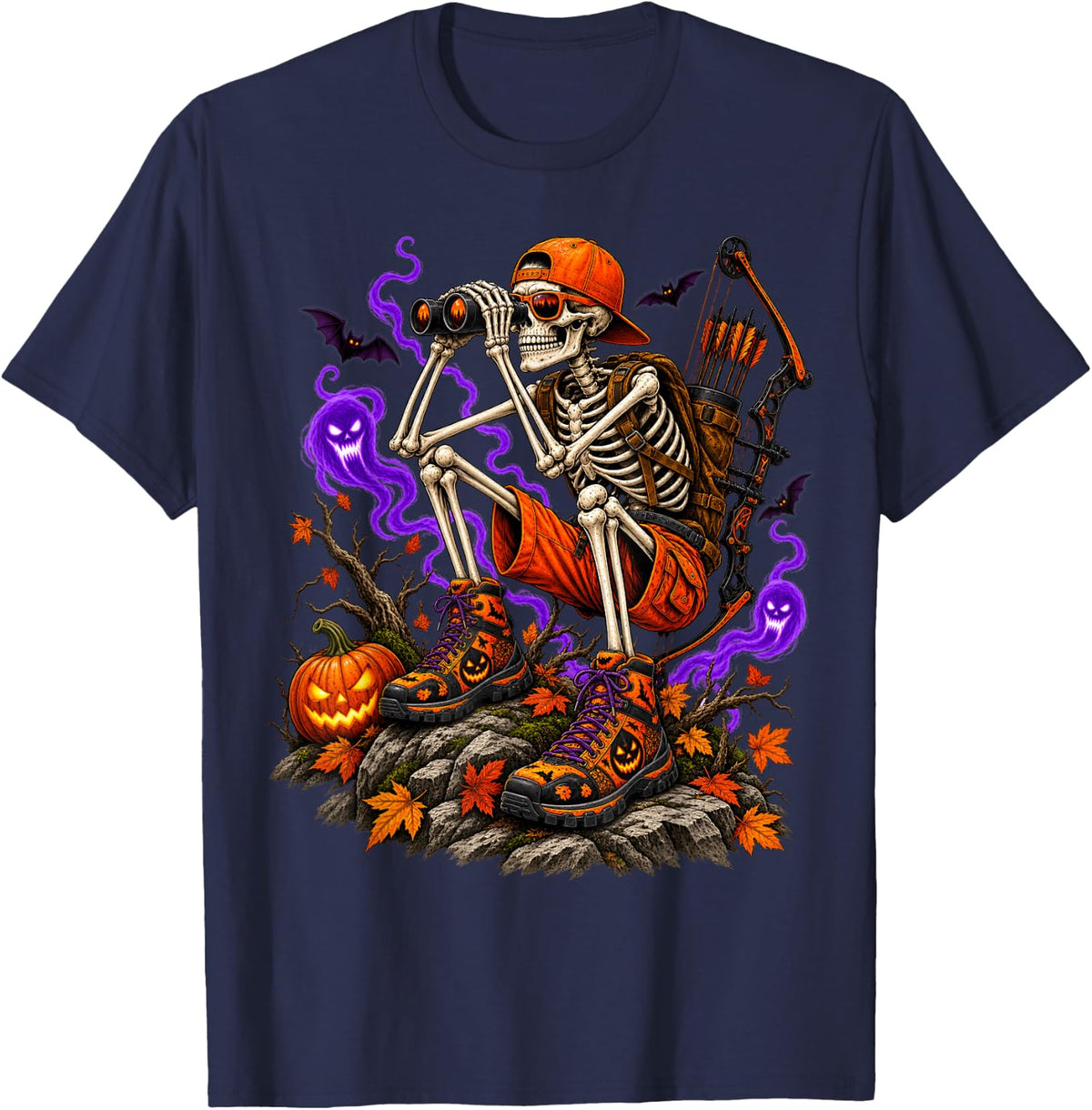 Funny Halloween Hunting Skeleton Deer Season Hunter Dad Men T-Shirt - Navy Blue
