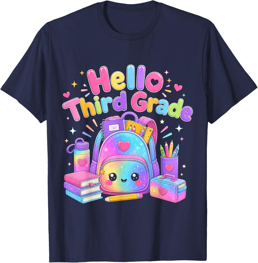 Hello Third Grade Teacher First Day of 3rd Grade Dumpling T-Shirt - Navy Blue
