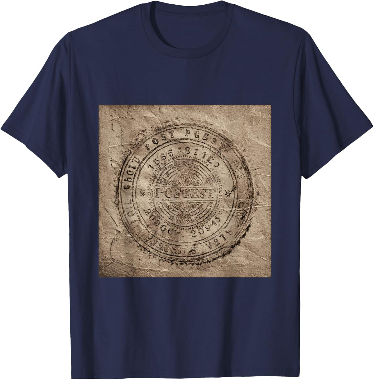 Vintage Postal Stamp Postmark Retro Letter Mail T-Shirt - Navy Blue