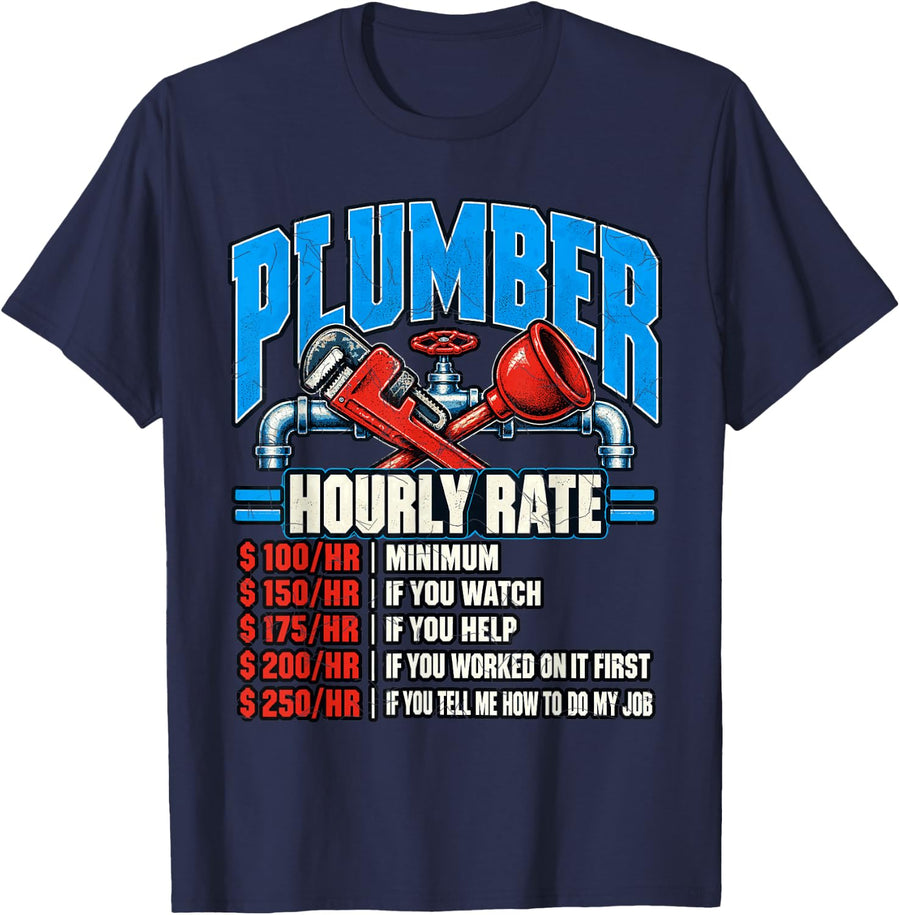 Plumber Hourly Rates T-Shirt - Navy Blue