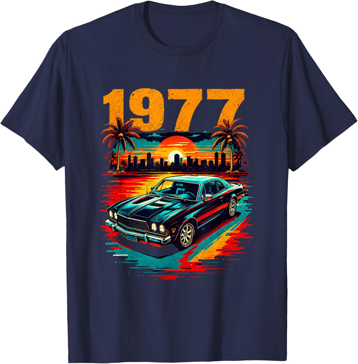 1977 Classic Muscle Car Vintage Retro 70s Birthday T-Shirt - Navy Blue