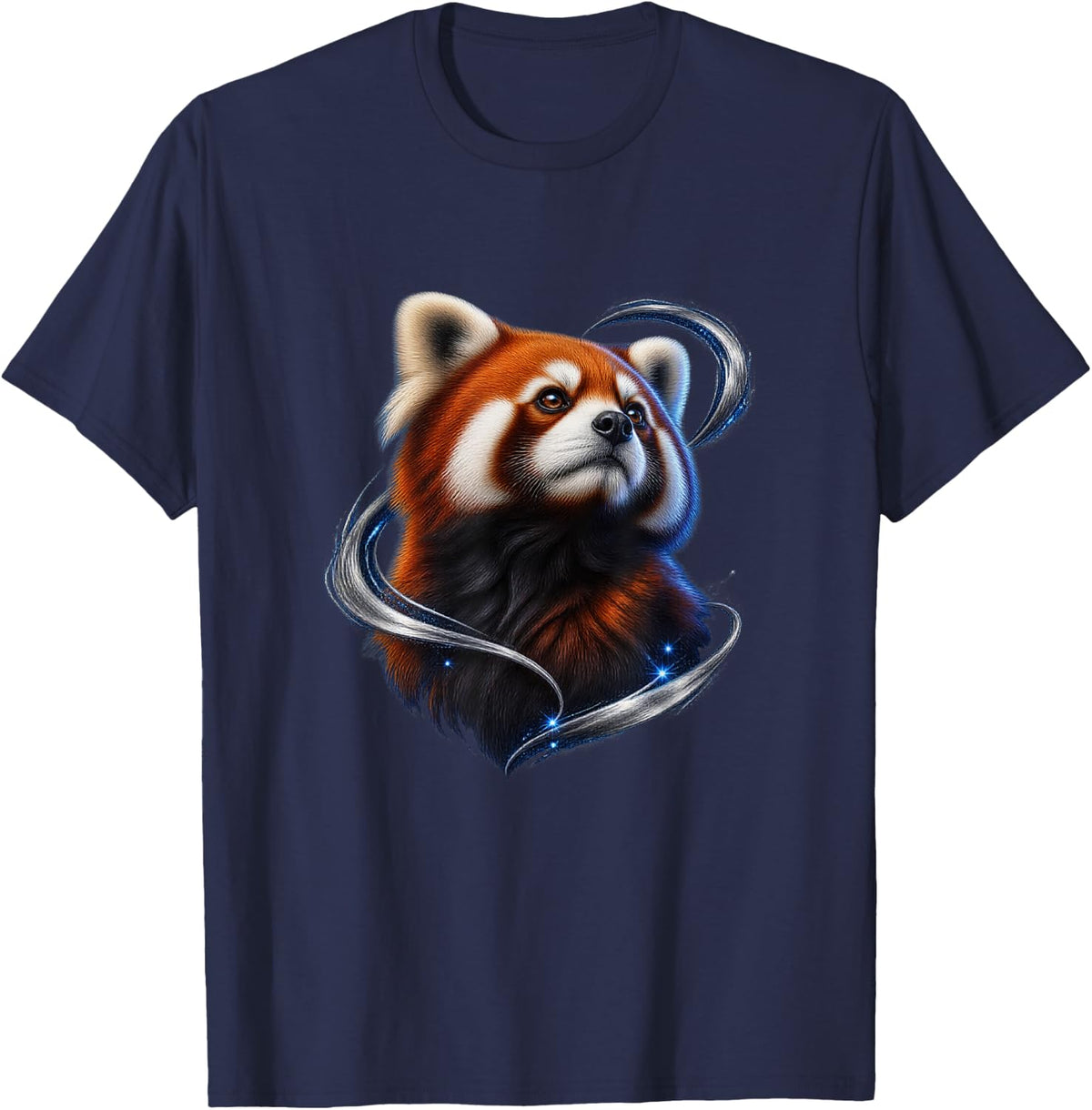 Red Panda with White Comet Curves T-Shirt - Navy Blue