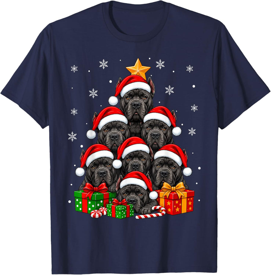 Cane Corso Dog Christmas Tree Cute Festive Santa Pet Xmas T-Shirt - Navy Blue