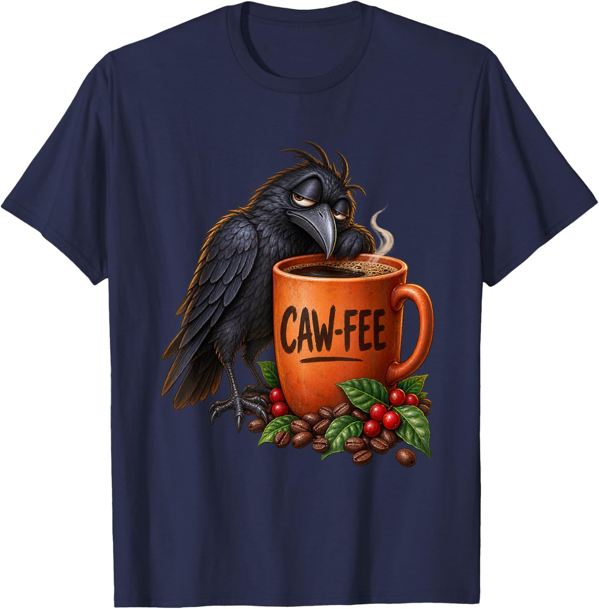 Crow Coffee Lover Raven Bird Enthusiast T-Shirt - Navy Blue