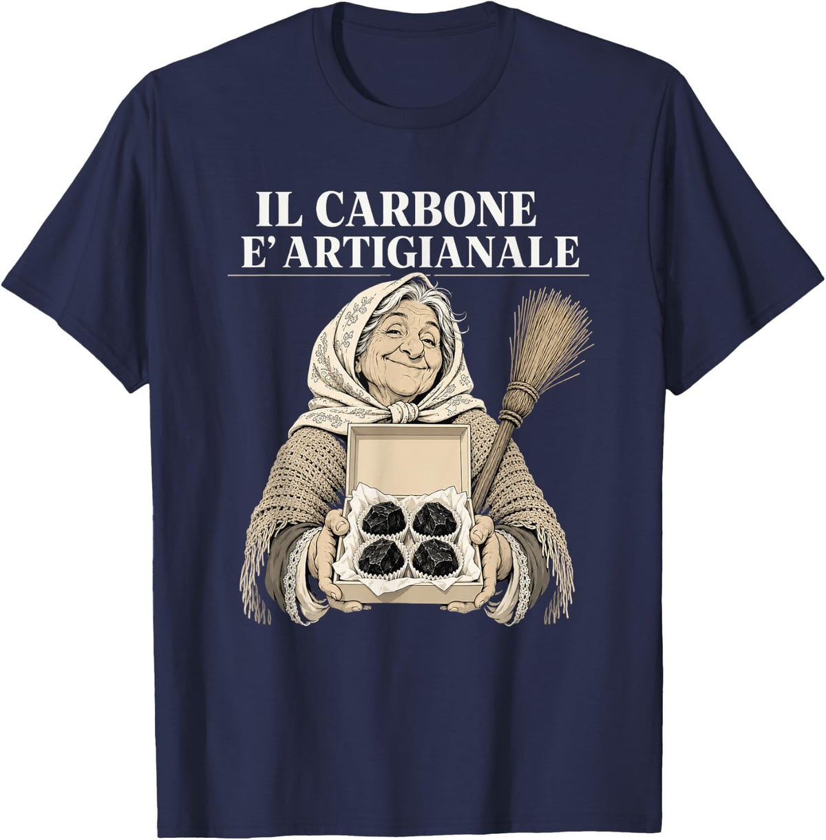 Il Carbone E' Artigianale Funny Befana Epifania Italy T-Shirt - Navy Blue