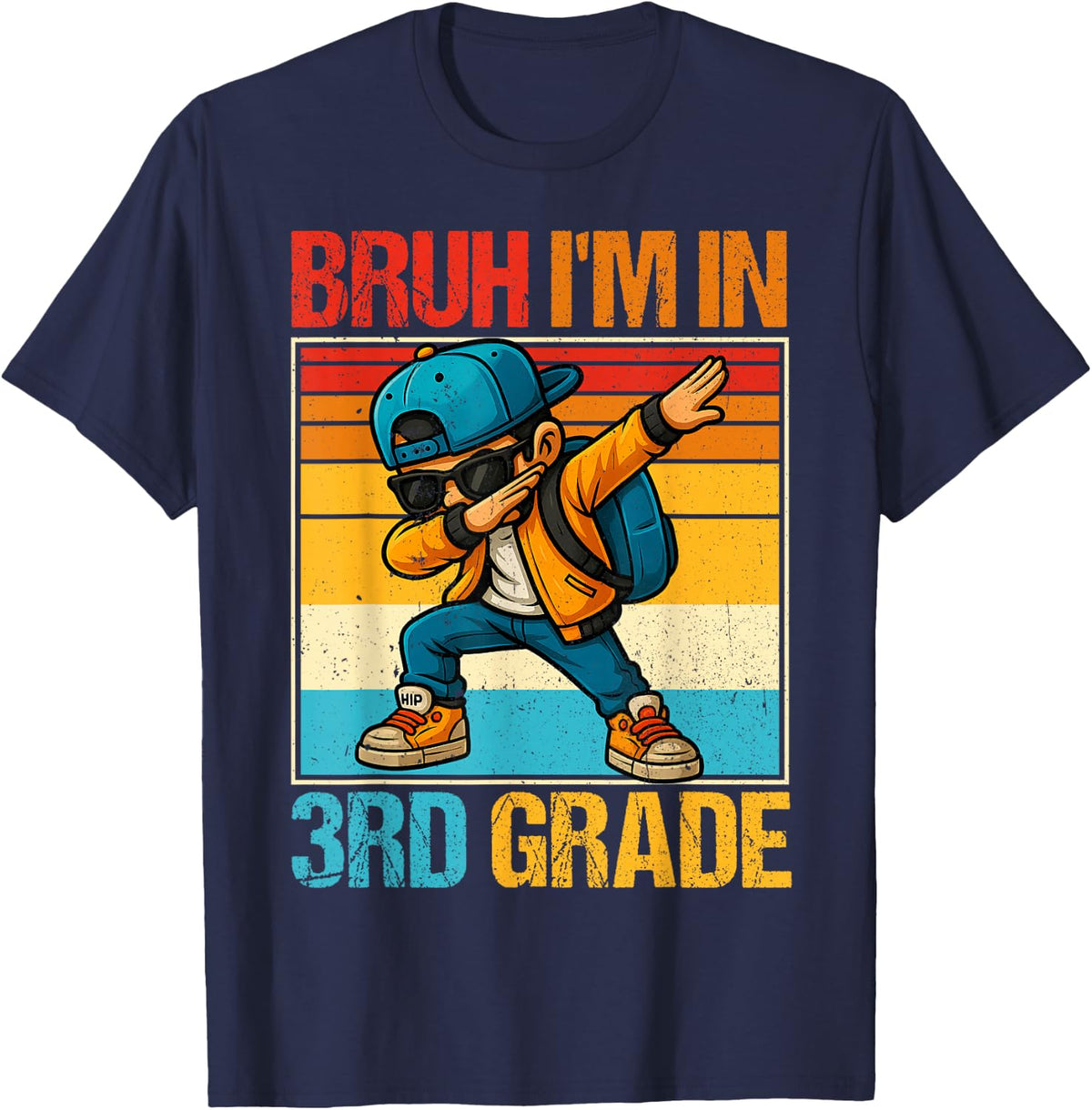 Third Grade Dabbing Boy Bruh I'm In 3rd Grade Student T-Shirt - Navy Blue