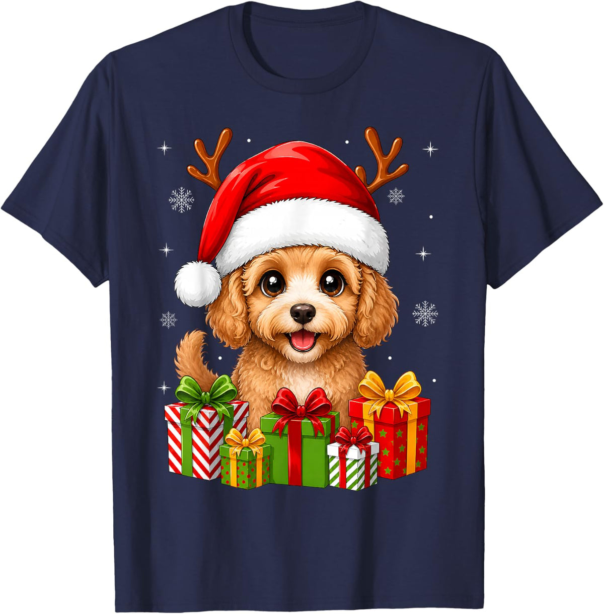 Xmas Decor Cute Festive Santa Hat Cockapoo Dog Christmas T-Shirt - Navy Blue