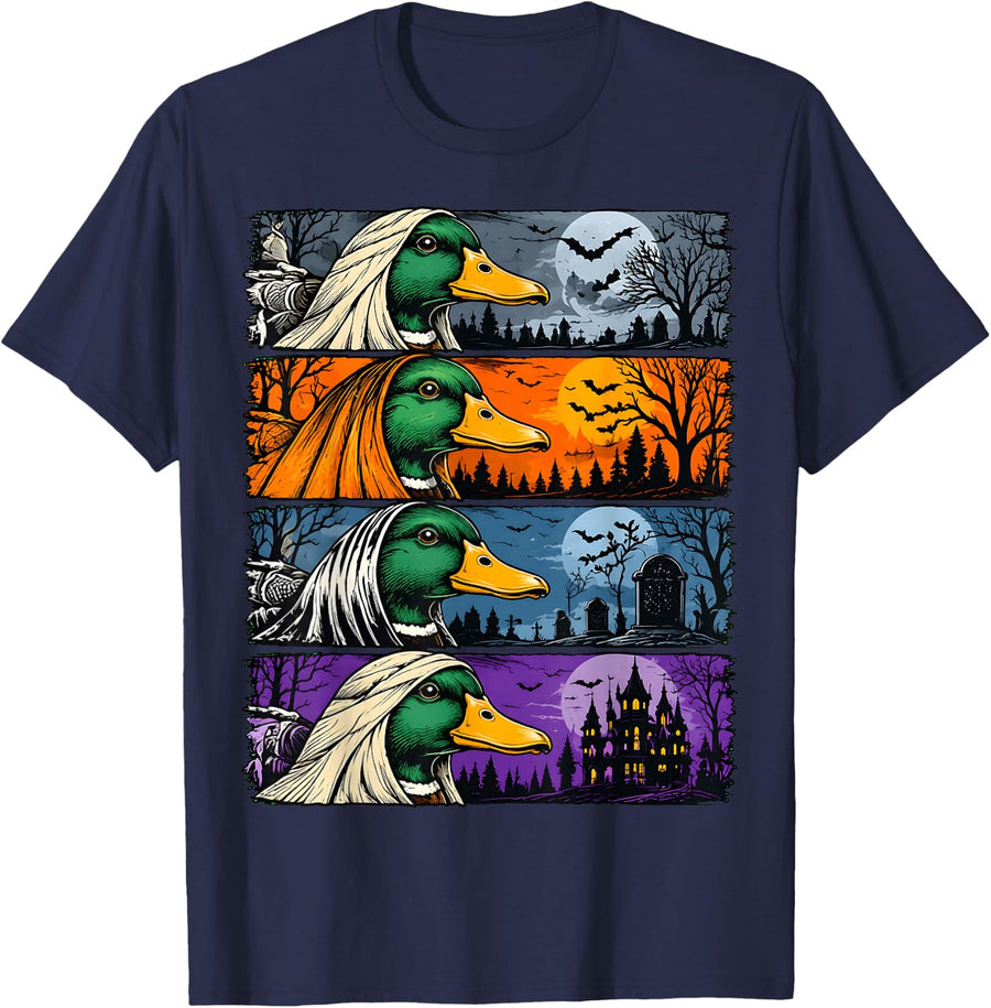 Duck Hunting Halloween Haunted Mallard Hunter T-Shirt - Navy Blue