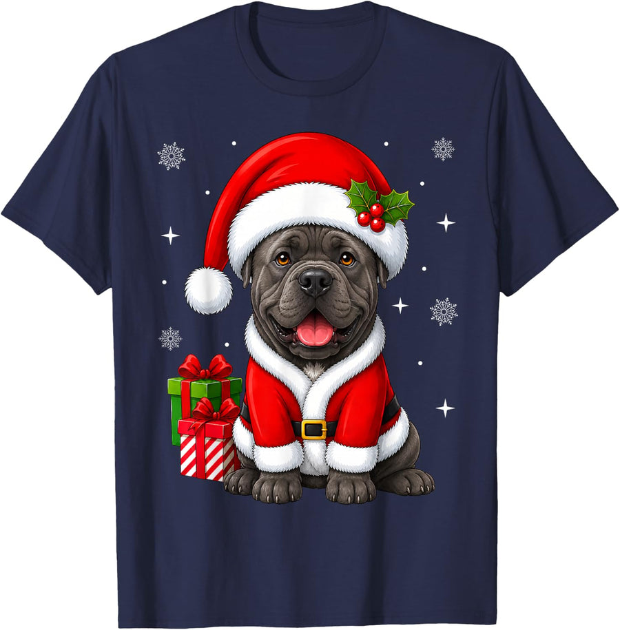 Cane Corso Dog in Christmas Santa Costume Cute Festive Xmas T-Shirt - Navy Blue