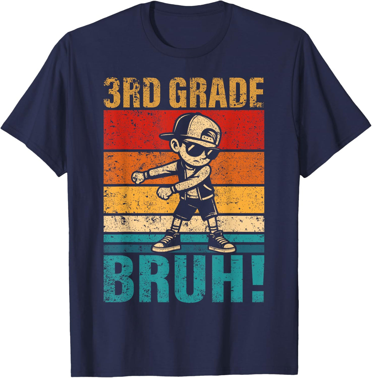 3rd Grade Bruh Flossing Boy Third Grade Squad Boy Student T-Shirt - Navy Blue