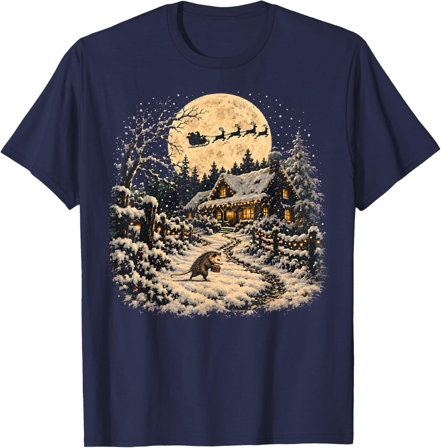 Santa Sleigh Moon T-Shirt - Navy Blue