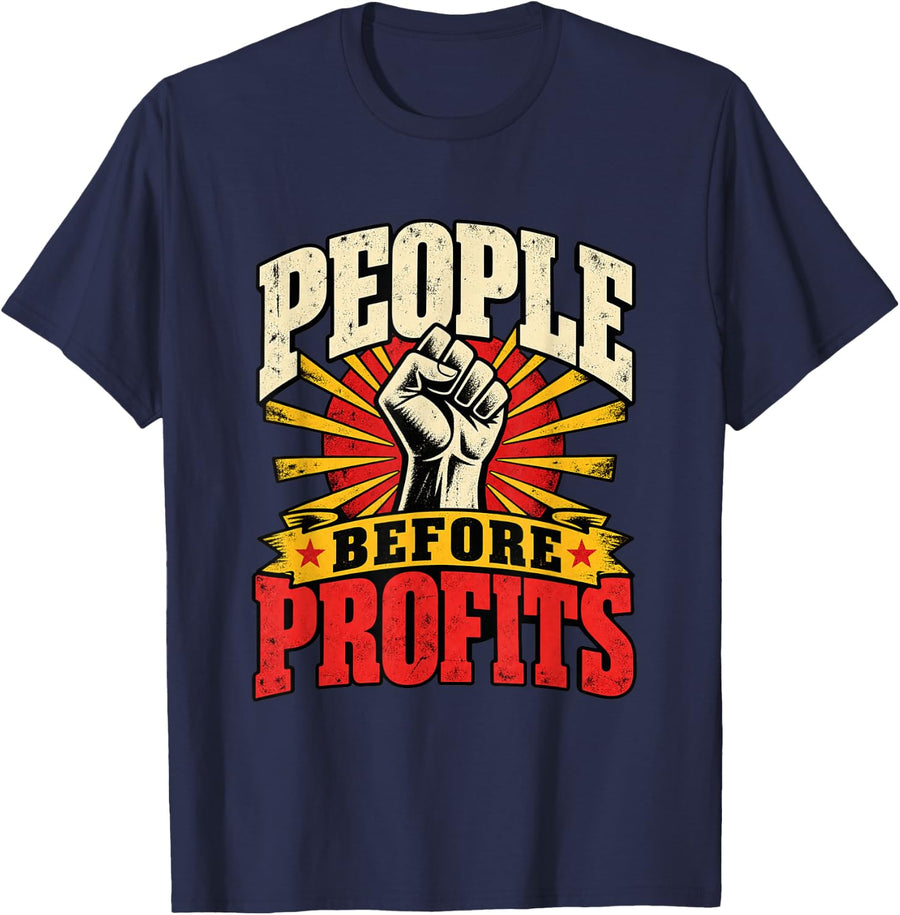People Before Profits Raised Fist Protest T-Shirt - Navy Blue