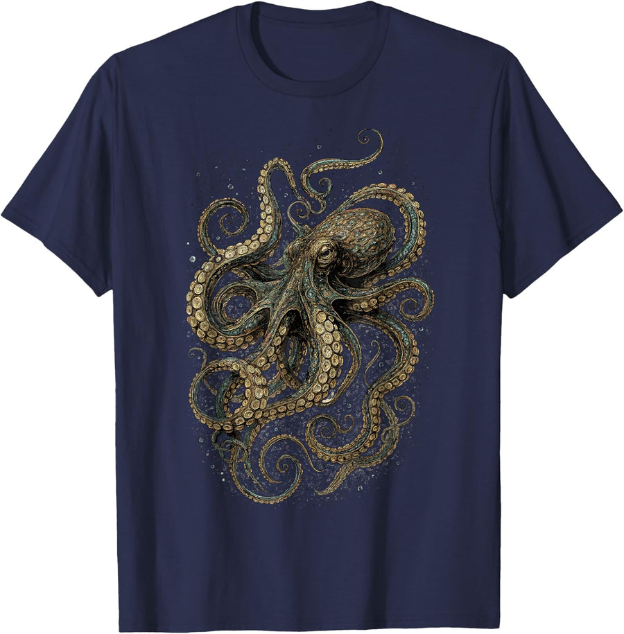 Octopus for Men, Women, and Kids T-Shirt - Navy Blue