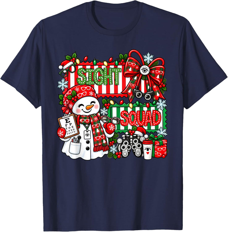 Sight Squad Snowman Optometry Ophthalmology Christmas Eye Dr T-Shirt - Navy Blue