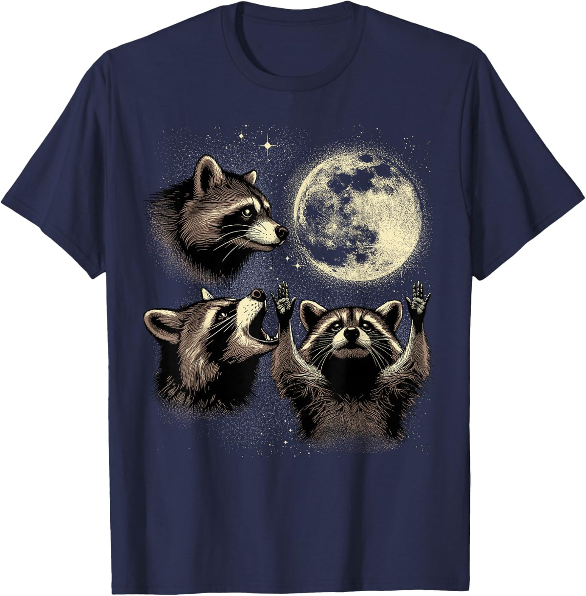 Tree Raccoon Moon Shirt Raccoon Howling At Moon Trash Panda T-Shirt - Navy Blue