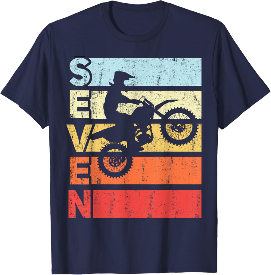Motocross 7th Birthday Party MX Dirt Bike Birthday T-Shirt - Navy Blue