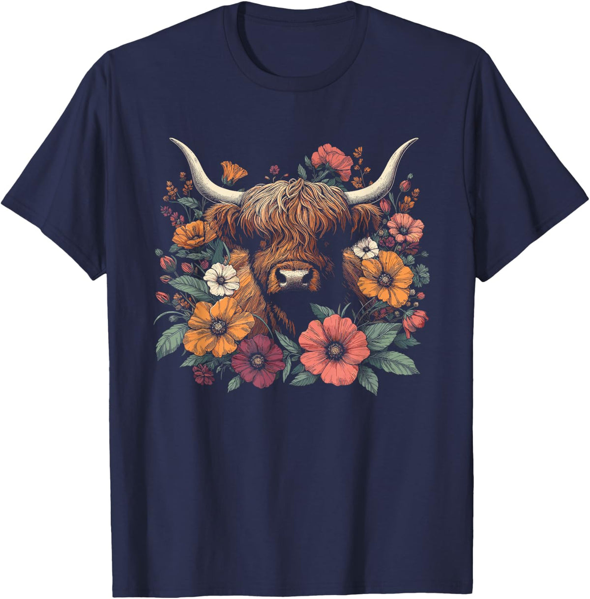Unisex-Kids Black Floral Pattern T-Shirt - Navy Blue