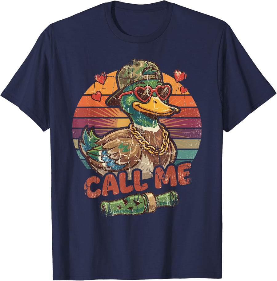 Call Me Duck Hunting Retro Valentine's Day Men Women T-Shirt - Navy Blue