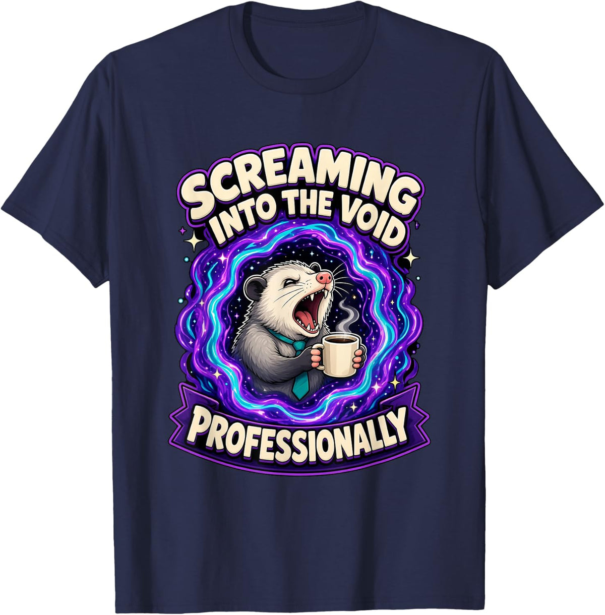 Funny Opossum Screaming Into the Void Professionally T-Shirt - Navy Blue