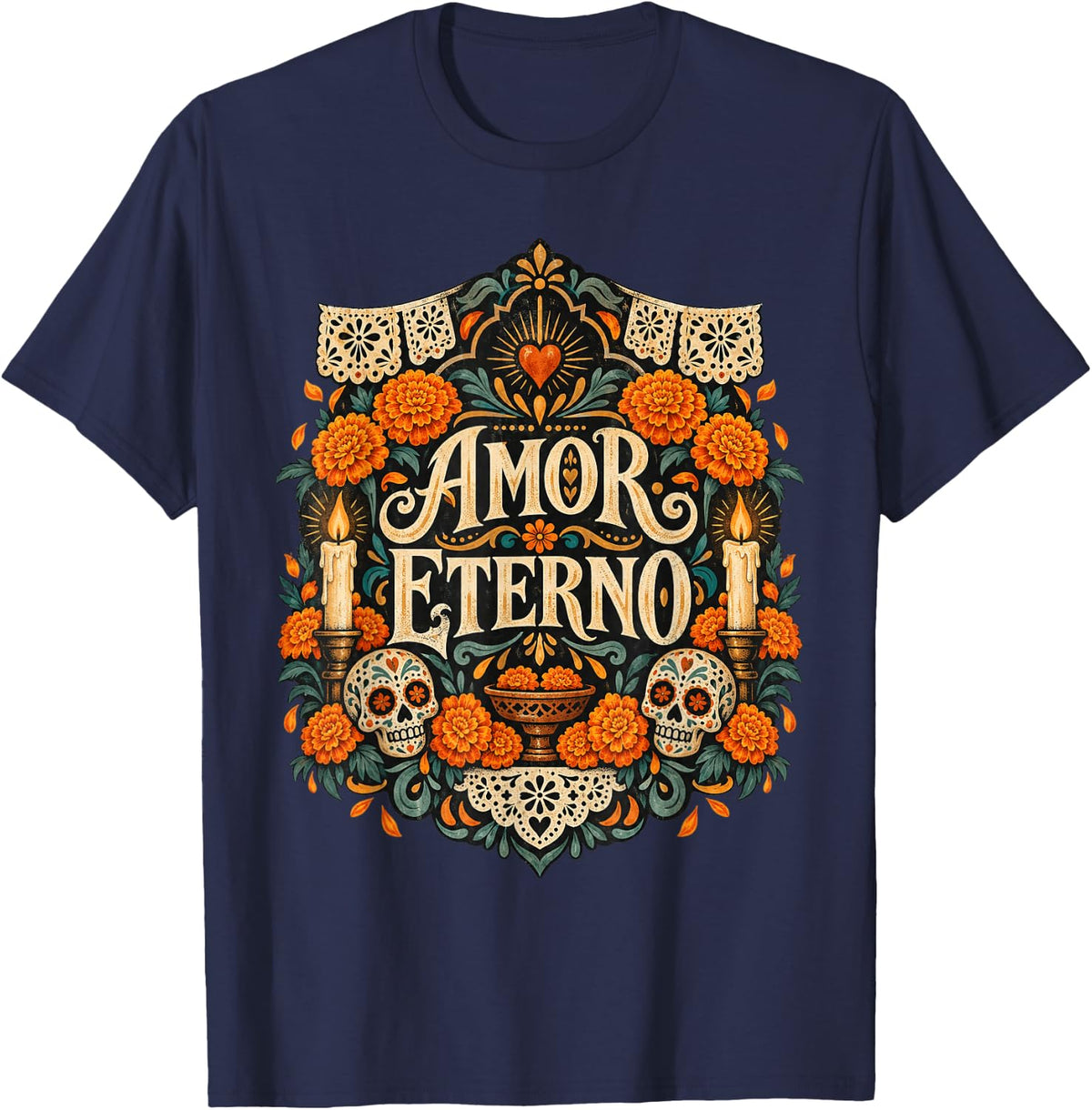 Dia De Los Muertos Amor Eterno Memorial Day of The Dead T-Shirt - Navy Blue