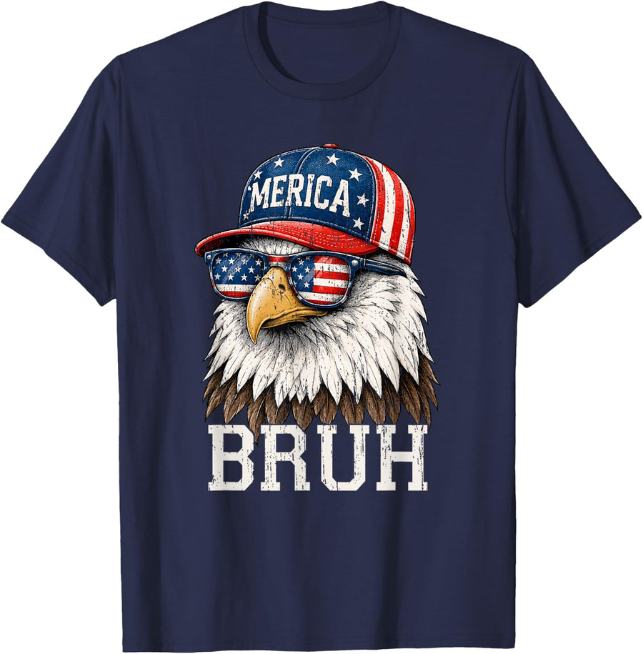 Bruh Fourth 4th of July Eagle American Patriotic Boys Mens T-Shirt - Navy Blue