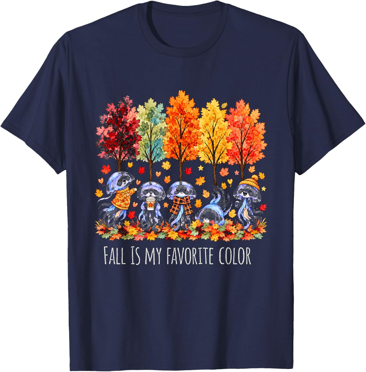 Jellyfish Fall is My Favorite Color Ocean Lover T-Shirt - Navy Blue