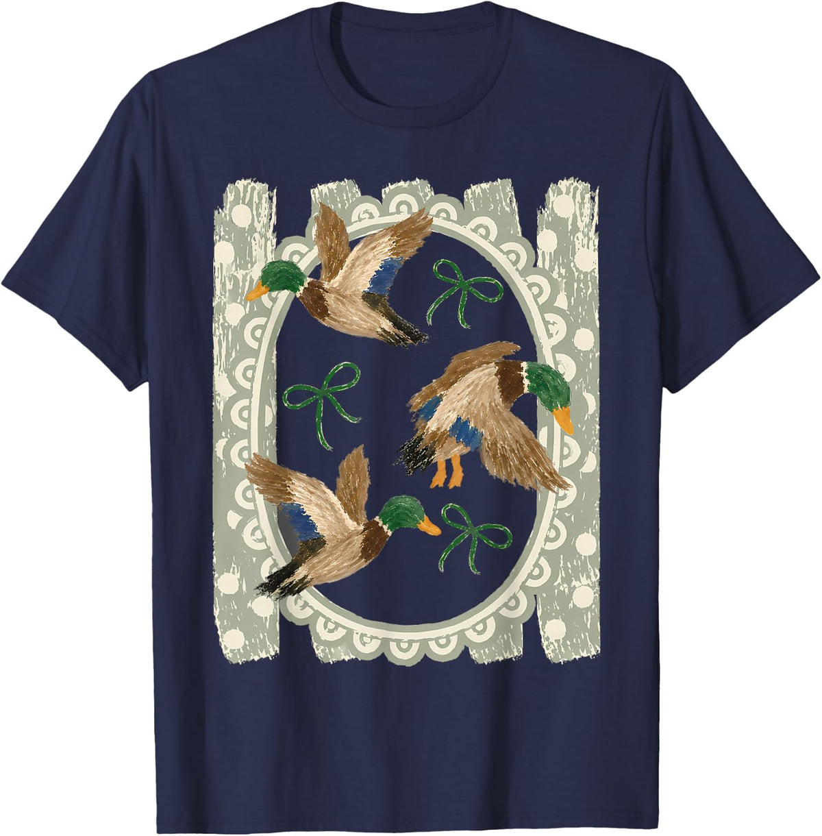 Vintage Retro Duck Hunting Flying Duck Hunter T-Shirt - Navy Blue