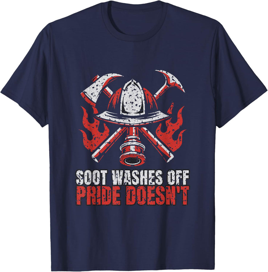 Firefighter Humor - Soot Washes Off Pride Doesn't T-Shirt - Navy Blue