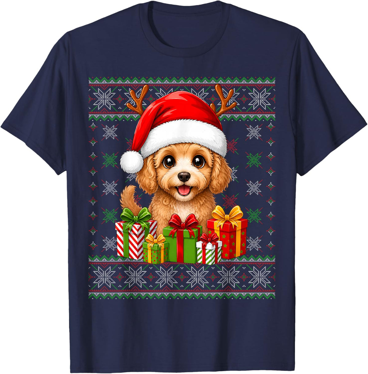 Cockapoo Dog Christmas Ugly Sweaters Festive Pet Love Xmas T-Shirt - Navy Blue