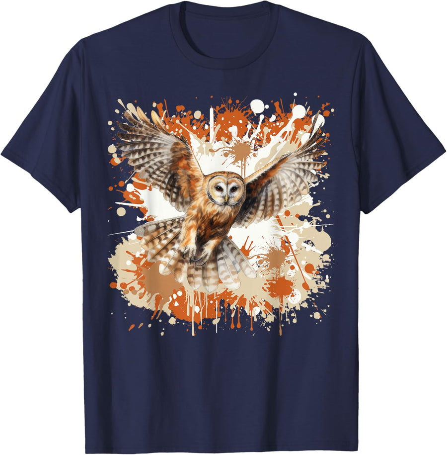Barred Owl Splatter Art, Barred Owl T-Shirt - Navy Blue