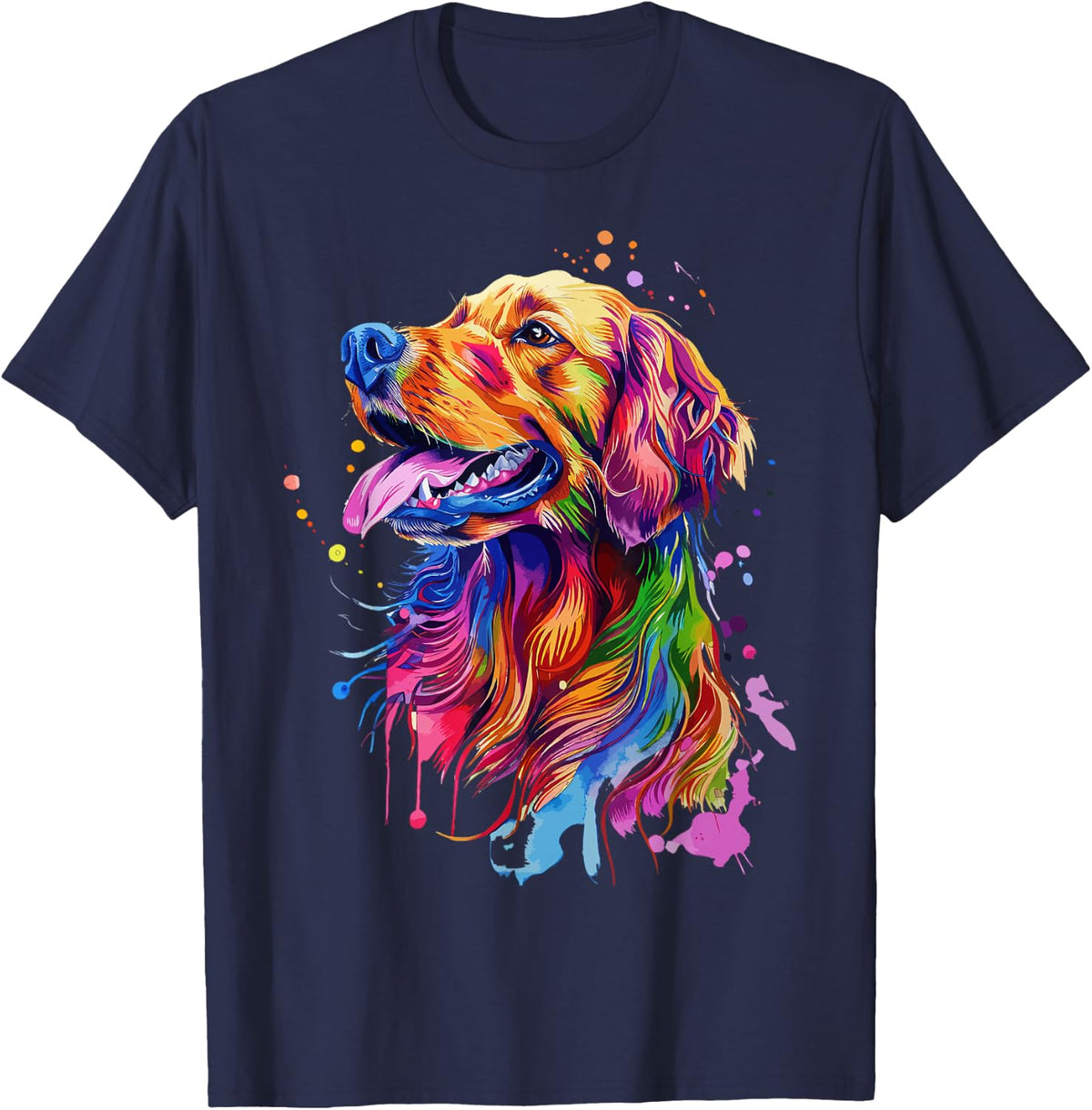 Golden Retriever Lovers Pop Art Color Golden Retriever Dog T-Shirt - Navy Blue