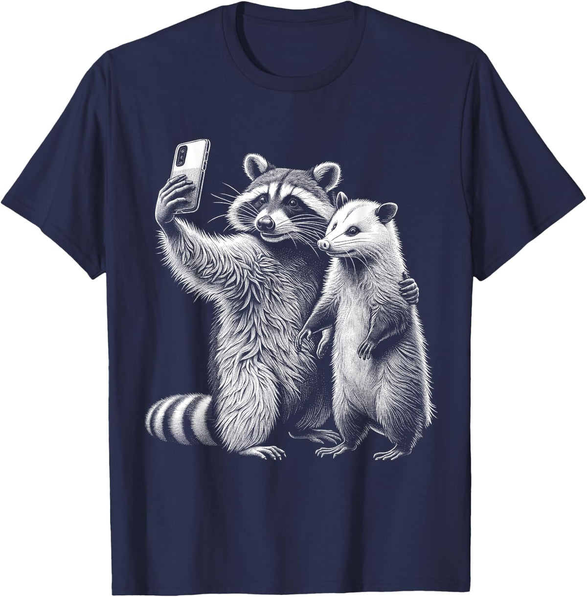 Opossum Racoon Selfie Funny Meme Wild West Possum Graphic T-Shirt - Navy Blue