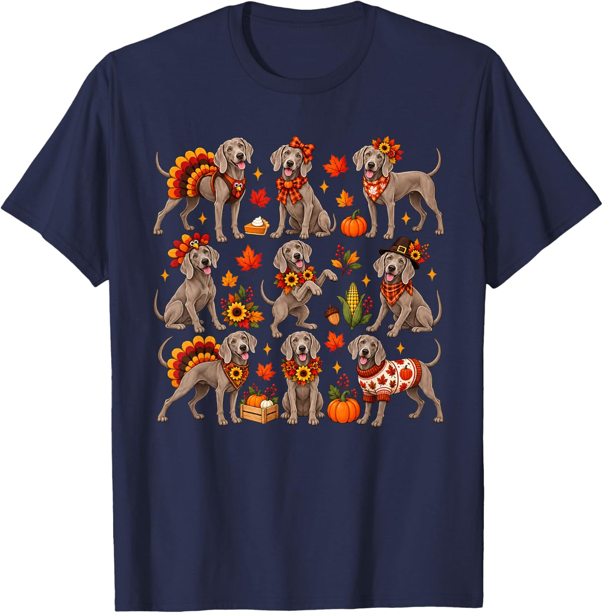 Cute Weimaraner Dog Turkey Thanksgiving Fall Autumn Costume T-Shirt - Navy Blue