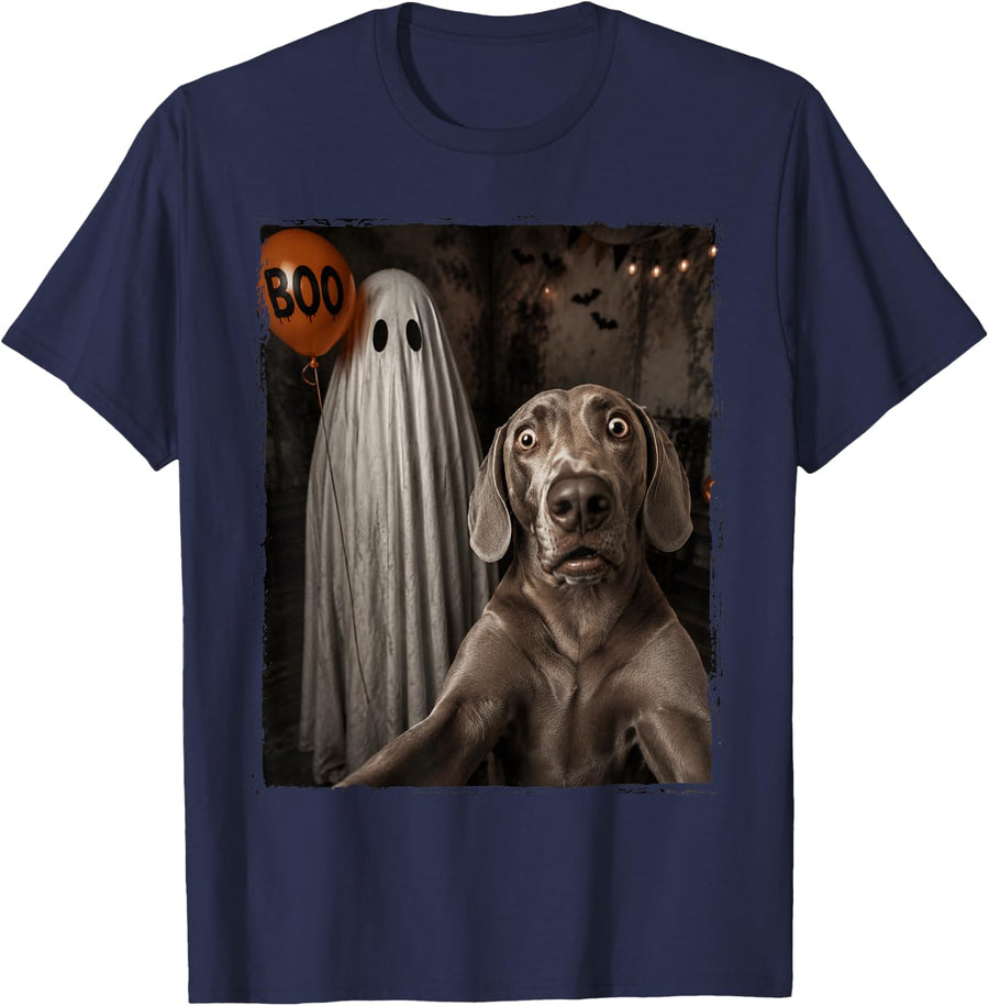 Funny Weimaraner Halloween Selfie Ghost Boo Balloon Kids T-Shirt - Navy Blue