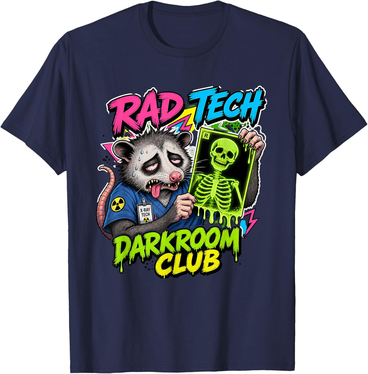 Rad Tech Opossum Darkroom Club Xray Technologist Apparel T-Shirt - Navy Blue
