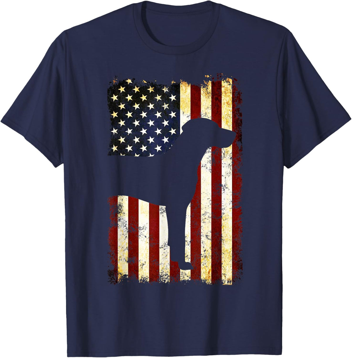 Weimaraner Silhouette American Flag 4th of July T-Shirt - Navy Blue