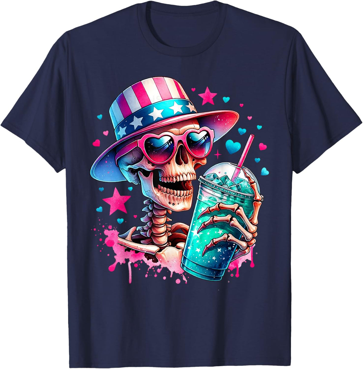 4th of July Skeleton Retro Trendy Mom Skull Mama Life Summer T-Shirt - Navy Blue