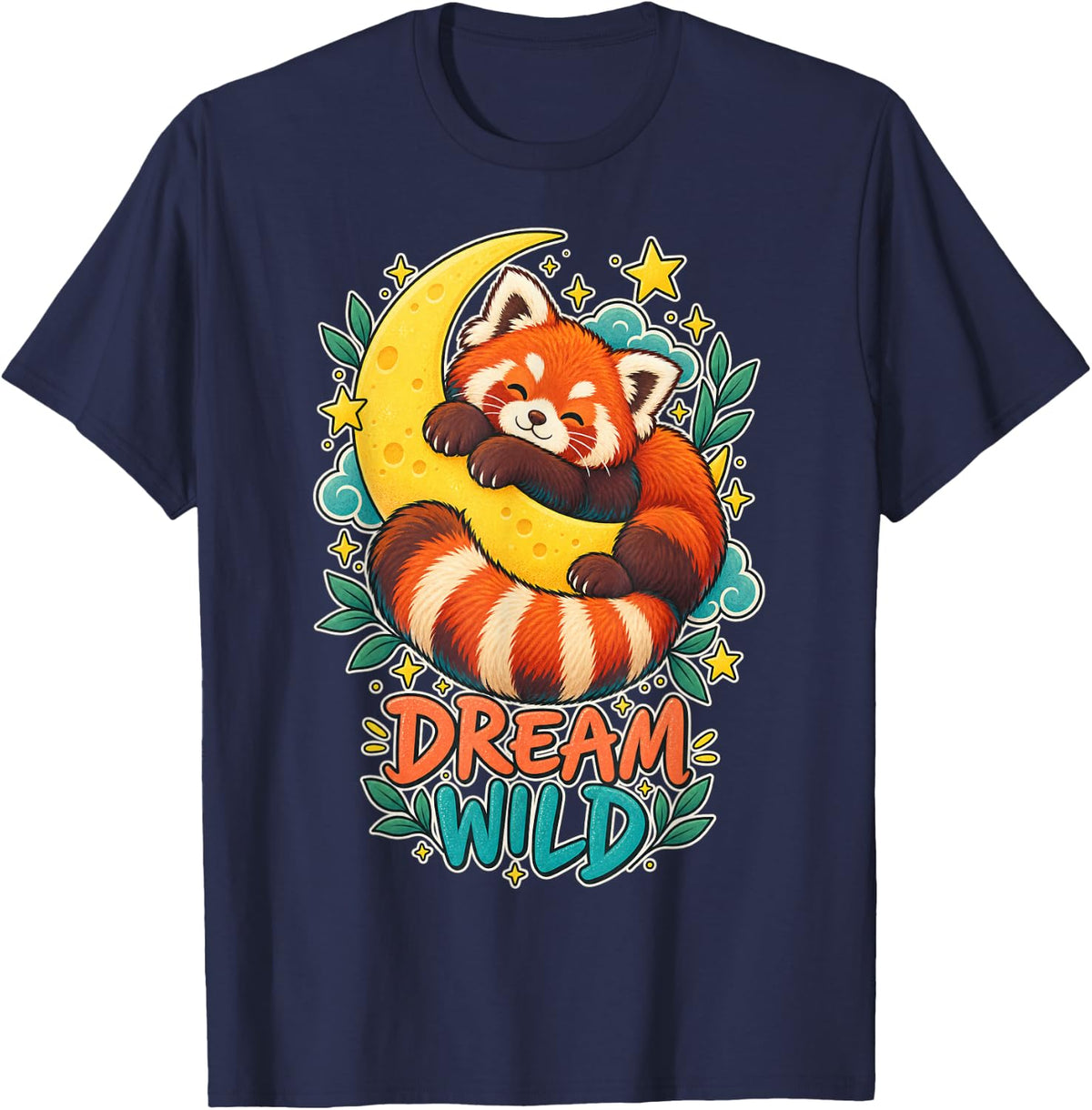 Dream Wild Red Panda Moon T-Shirt - Navy Blue