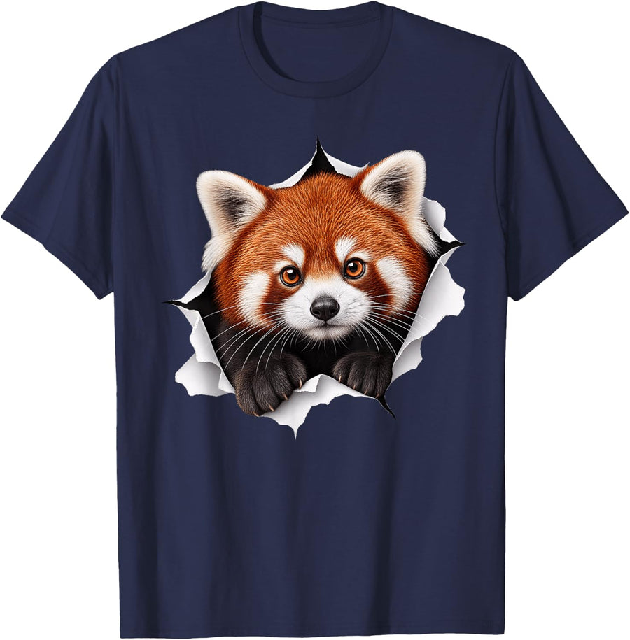 Funny Red Panda Peeking Cute Zoo Animal Lover T-Shirt - Navy Blue