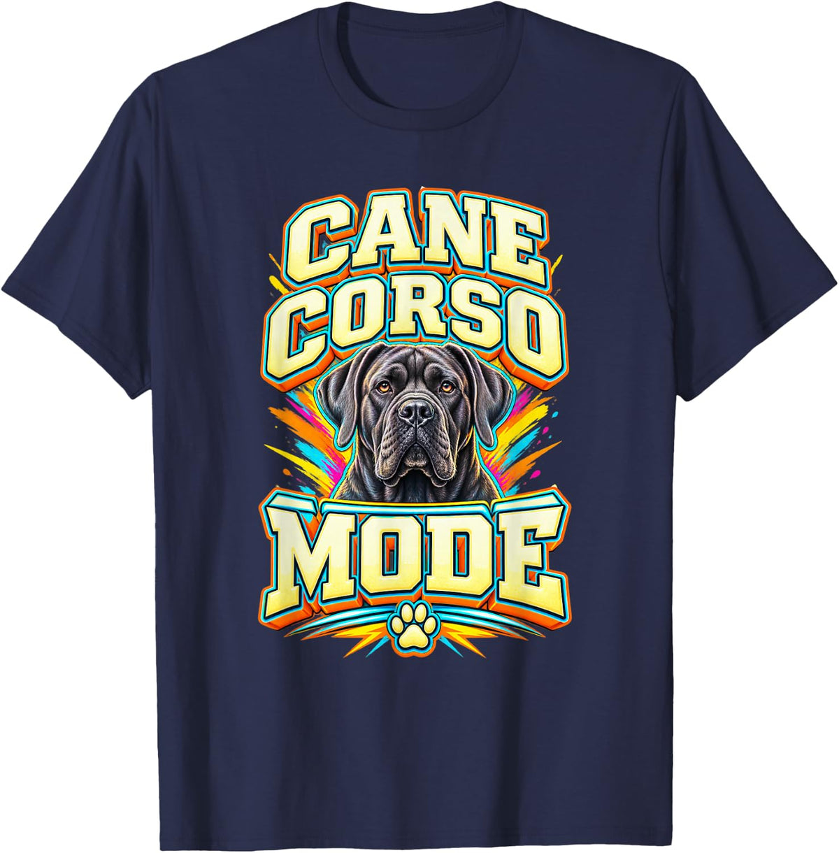 Cane Corso Mode Bold Typography Dog Lover Graphic, Dog Mom T-Shirt - Navy Blue