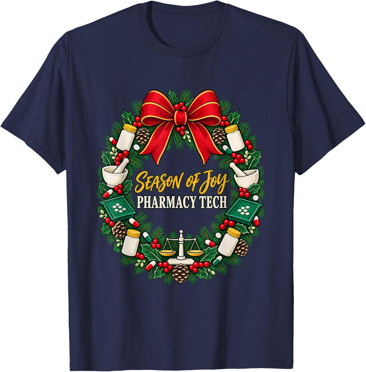 Christmas Pharmacy Tech Festive Season T-Shirt - Navy Blue