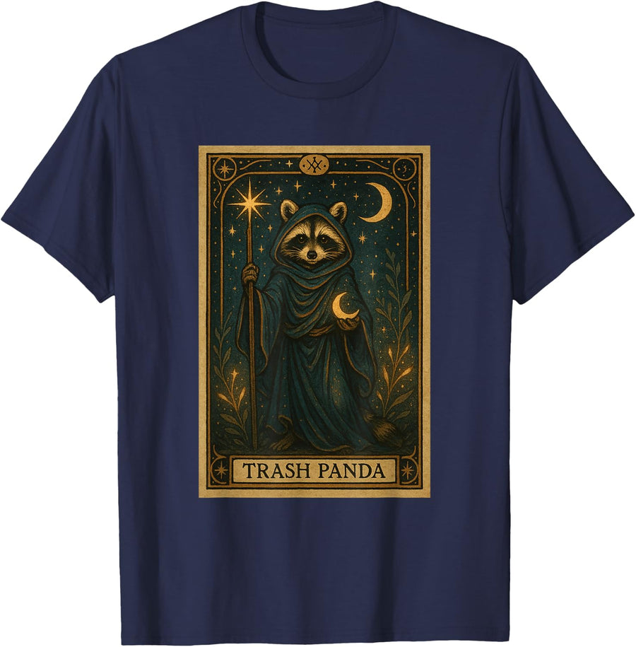 Funny Trash Panda Raccoon Tarot Card Raccoon Lover T-Shirt - Navy Blue